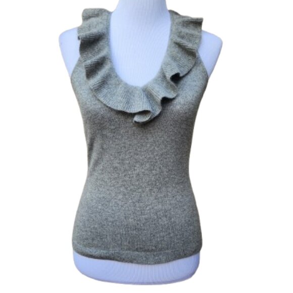 Ann Taylor Gray Cashmere Knit Blouse Scoop Ruffle Neck Sleeveless 145892 - Picture 1 of 11